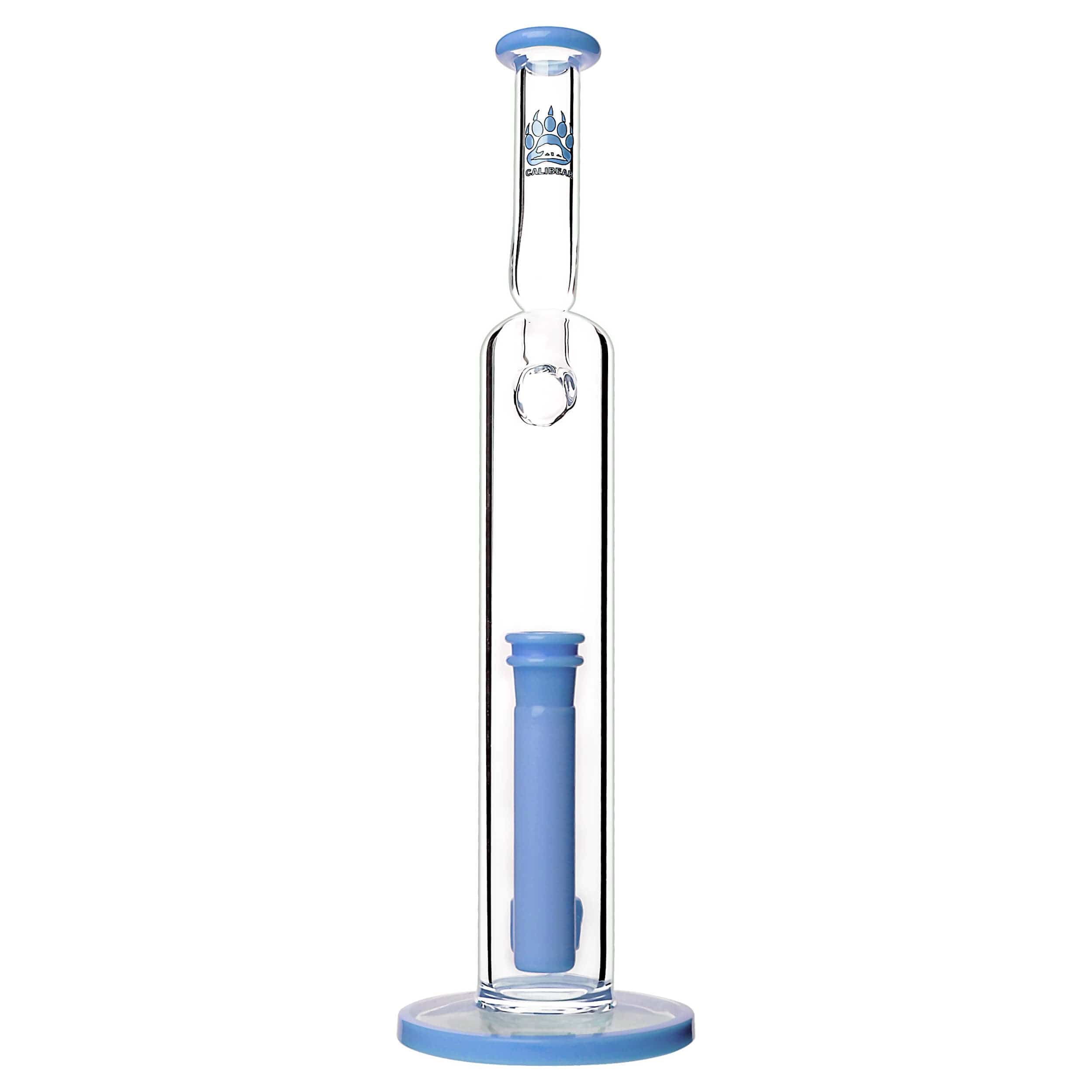 Front view of the NATTY BONG, a clear glass water pipe with a blue accent, set against a plain white background.