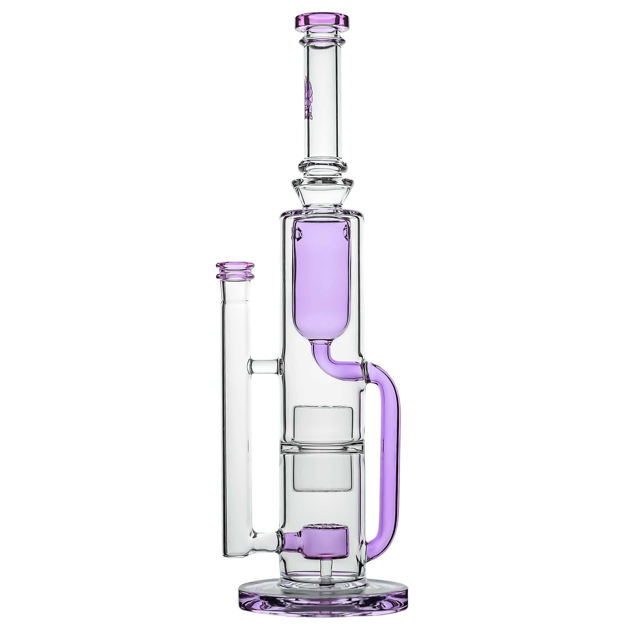A front view of the FLOWER KLEIN BONG, featuring a clear glass construction with subtle curves and a wide base.