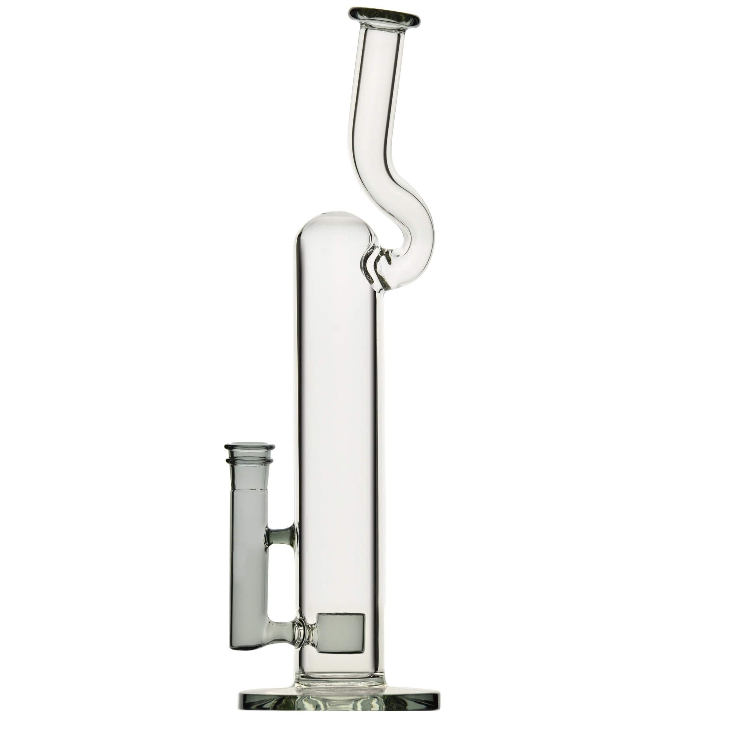 Front view of the NATTY BONG, a clear glass water pipe with a simple, cylindrical design and a wide, stable base.