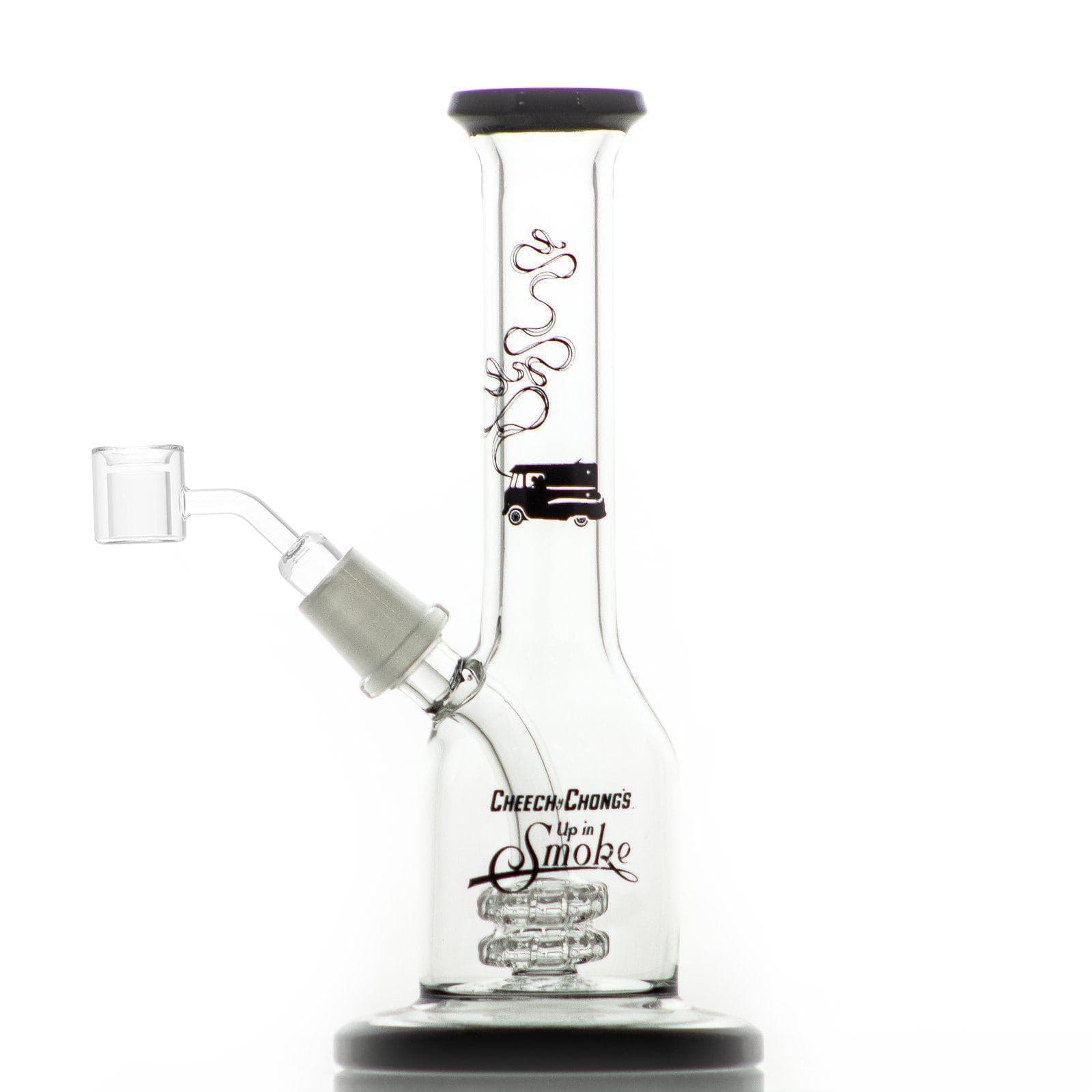 The Jade East 7" Dab Rig is shown in a studio shot with a focus on its glass construction and curved design.