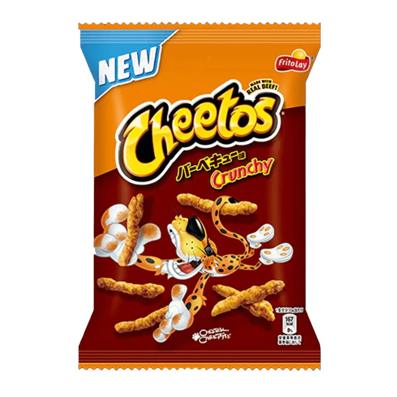 A slightly angled, close-up shot of Cheetos - BBQ Snacks, showcasing the crunchy, puffed snacks against a vibrant blue backdrop.