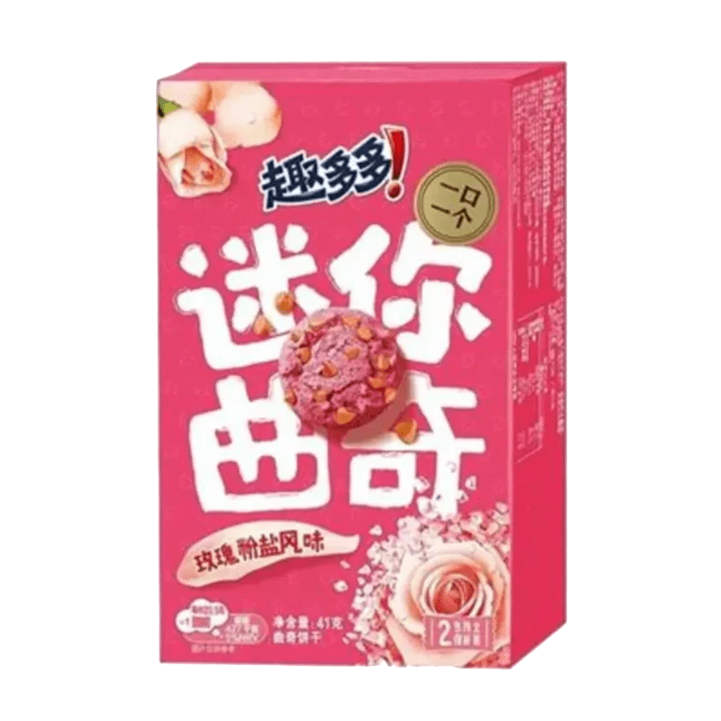 A front view of Chips Ahoy! Cookies - Rose & Pink Salt packaging with text in Chinese, featuring a rose-colored design.