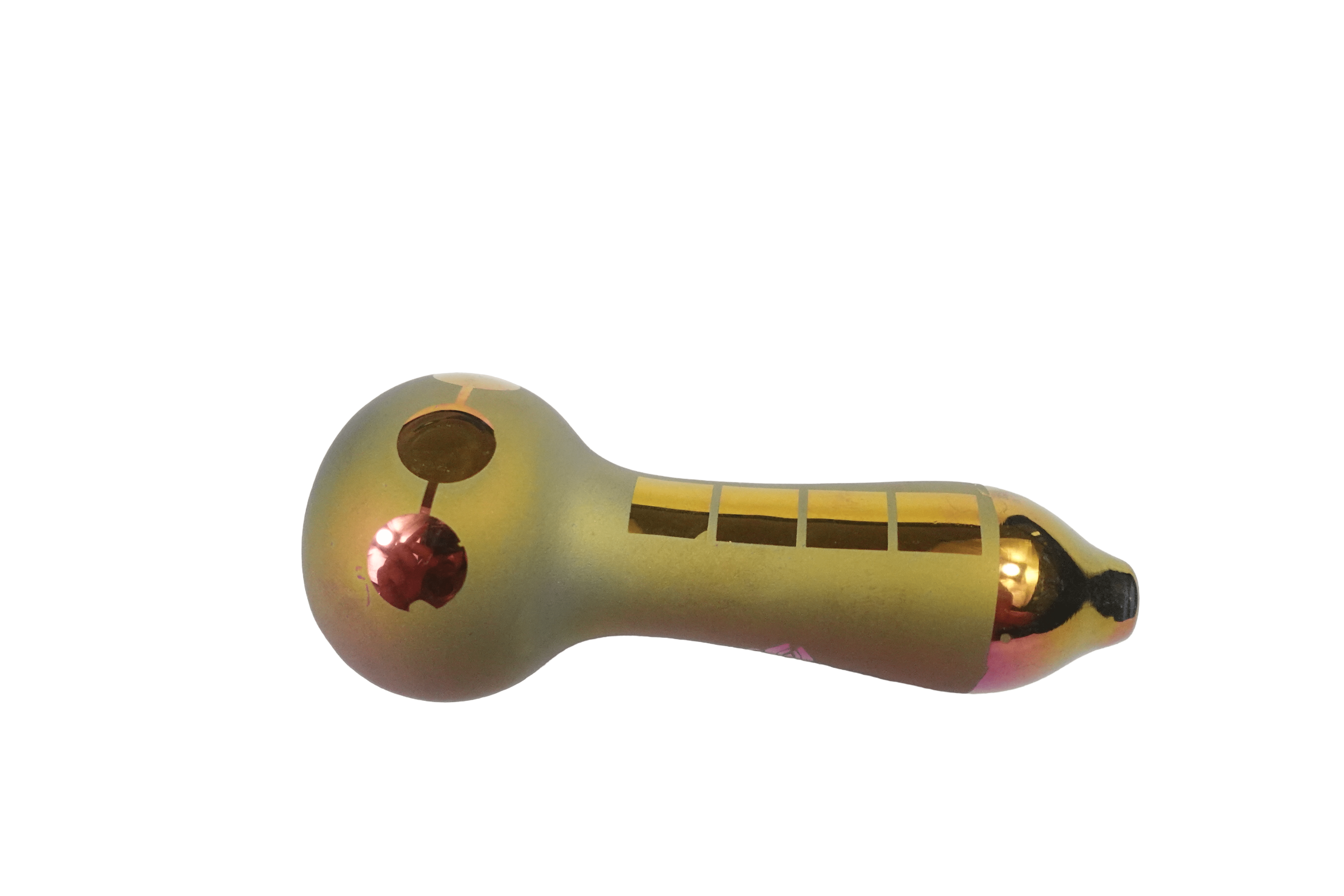 A side view of the 4'' Artistic Painted Glass Hand Pipe with colorful floral patterns on a plain white background.
