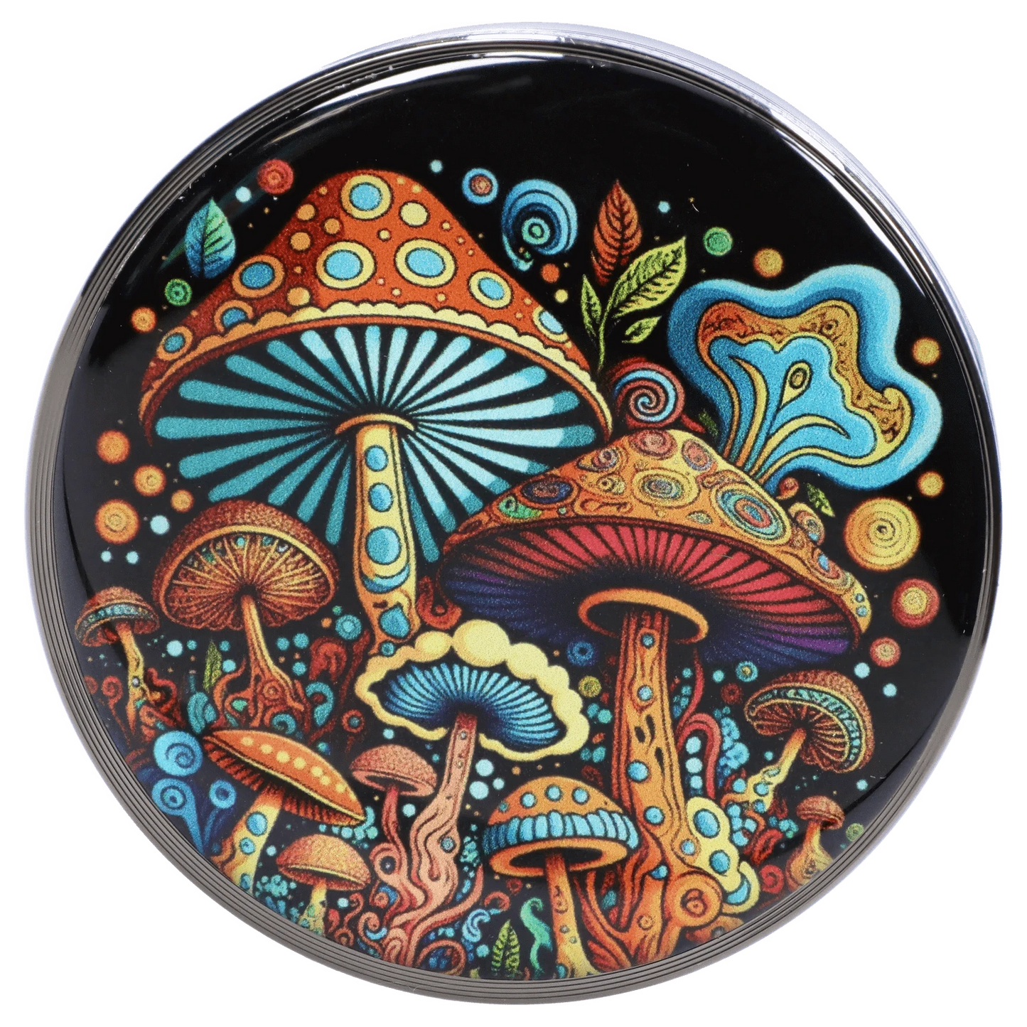 Cloud Cali Inc Grinder DHC 63mm Chrome w/ Psychadelic Mushroom Grinder
