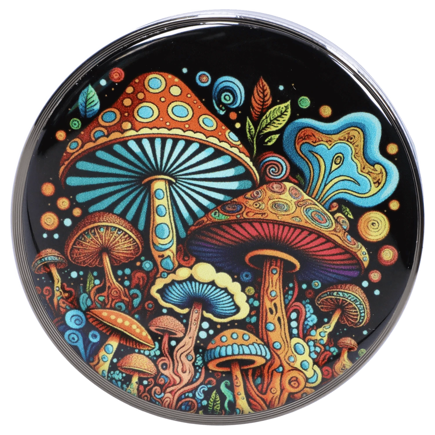 Cloud Cali Inc Grinder DHC 63mm Chrome w/ Psychadelic Mushroom Grinder