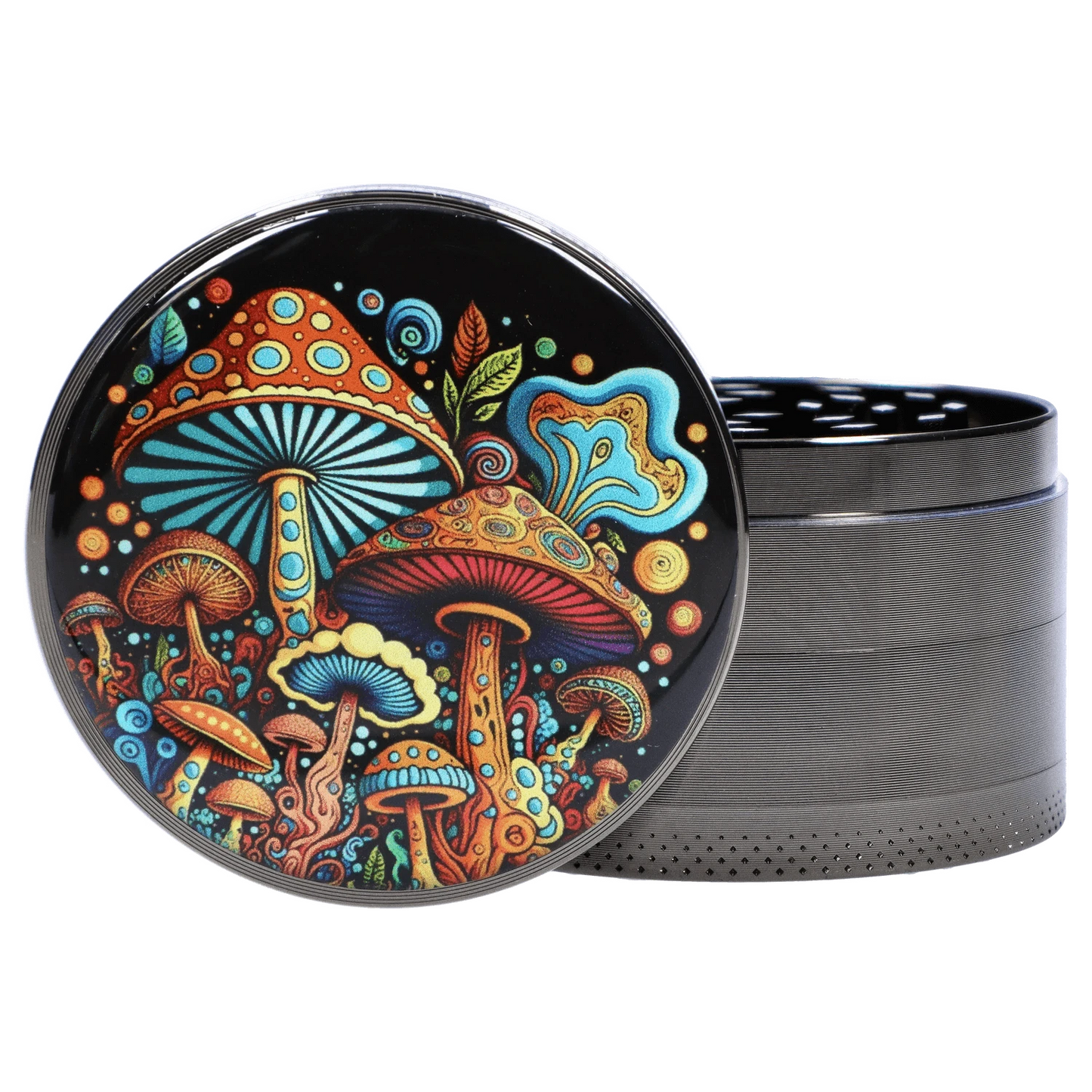Cloud Cali Inc Grinder DHC 63mm Chrome w/ Psychadelic Mushroom Grinder