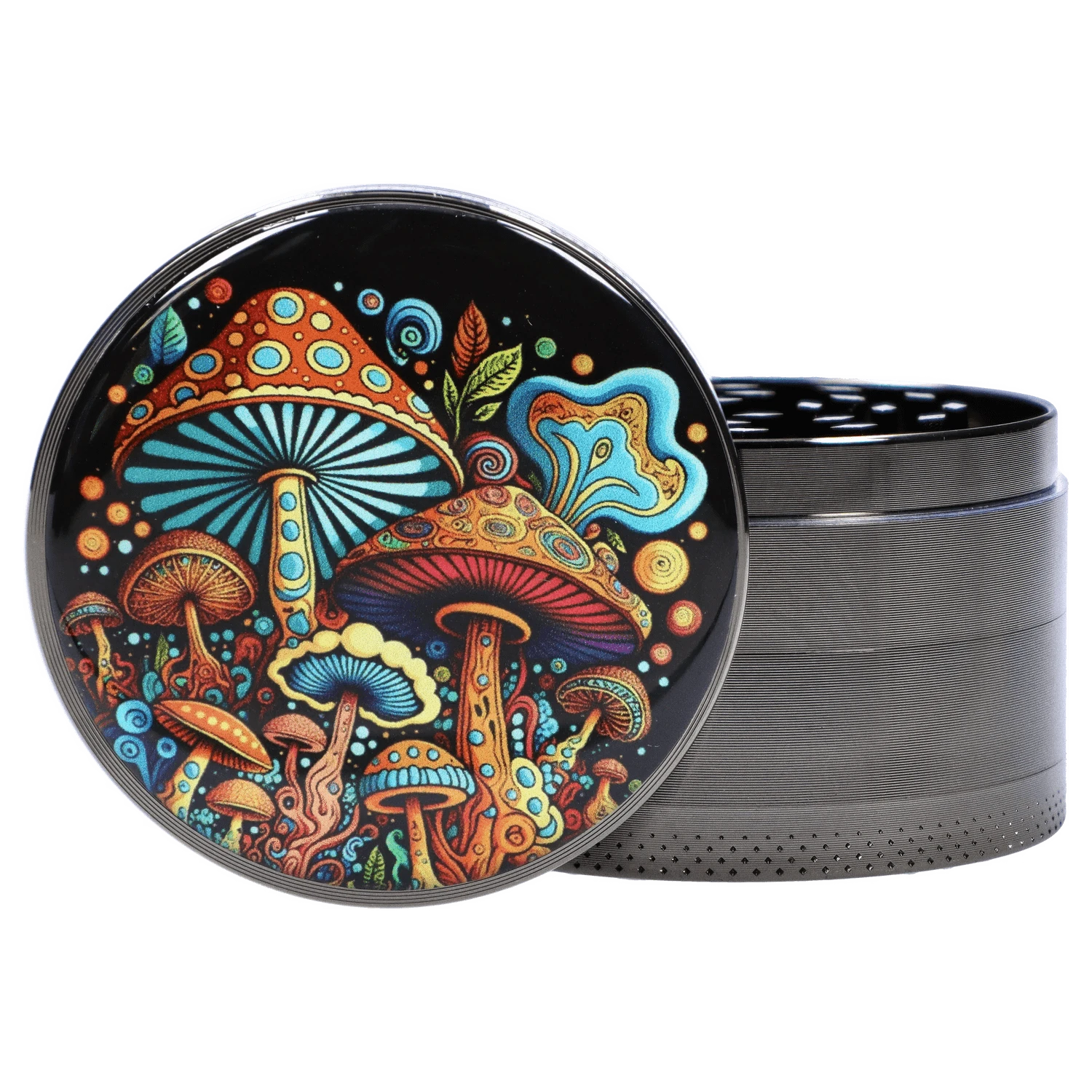 Cloud Cali Inc Grinder DHC 63mm Chrome w/ Psychadelic Mushroom Grinder