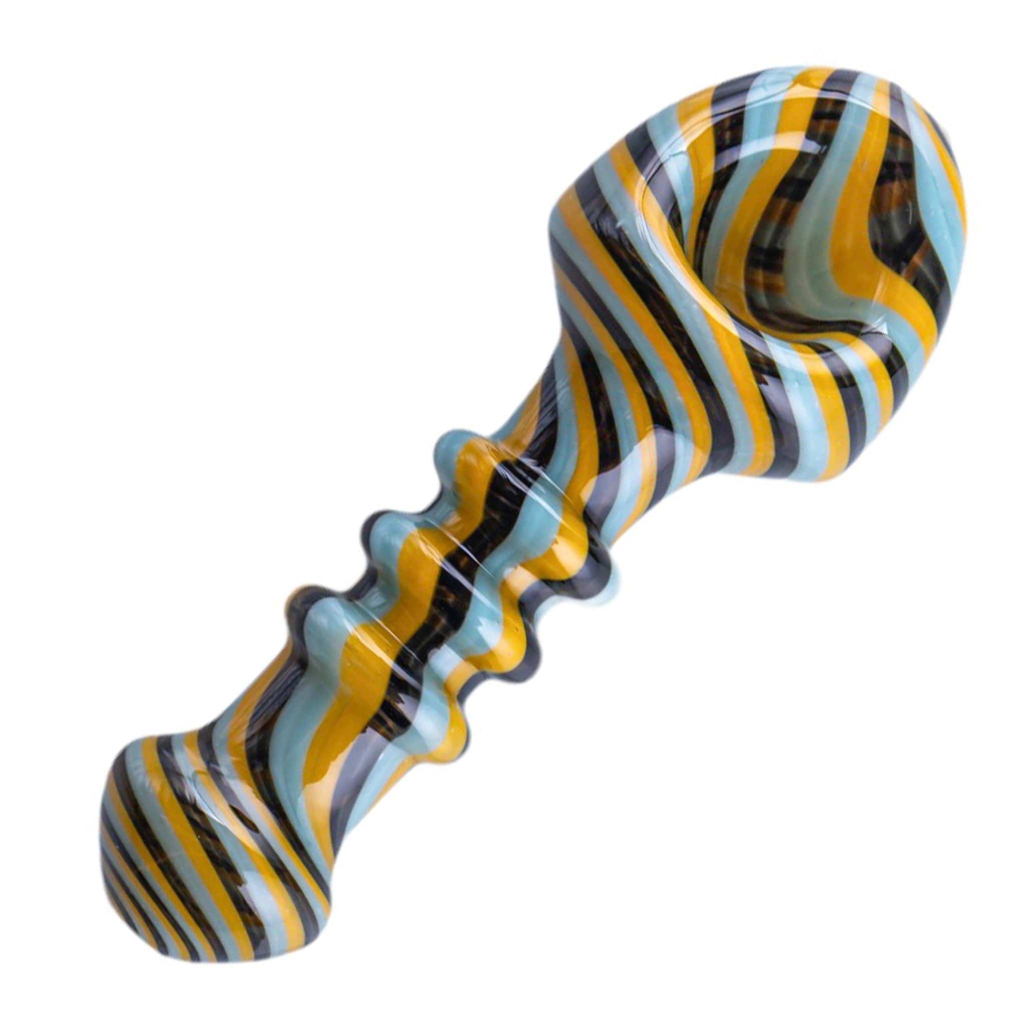 A side view of the Shovel Head Spoons with swirling, colorful glass patterns.