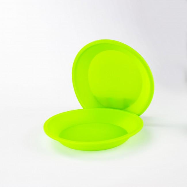 Front view of the Silicone Round Plate 22cm, a pale green dish set against a plain white background.