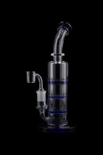 Front view of the 9.5" Triple Honeycomb Dab Rig, showcasing its clear glass construction and stacked honeycomb perc diffusion.