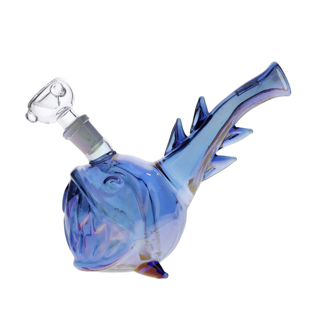 Front view of the Angler Fish Bong, a sculpted glass piece resembling a deep-sea fish with a bubbler joint.