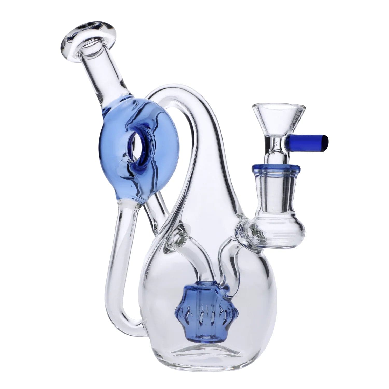 Front view of the 7" Milky Purple Mini Recycler Water Pipe, showcasing its compact size and vibrant purple glass.
