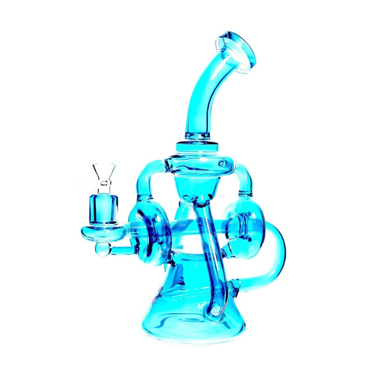 Daily High Club Bong Blue Neon Recycler with Inline Percolator and Bent Neck Water Pipe