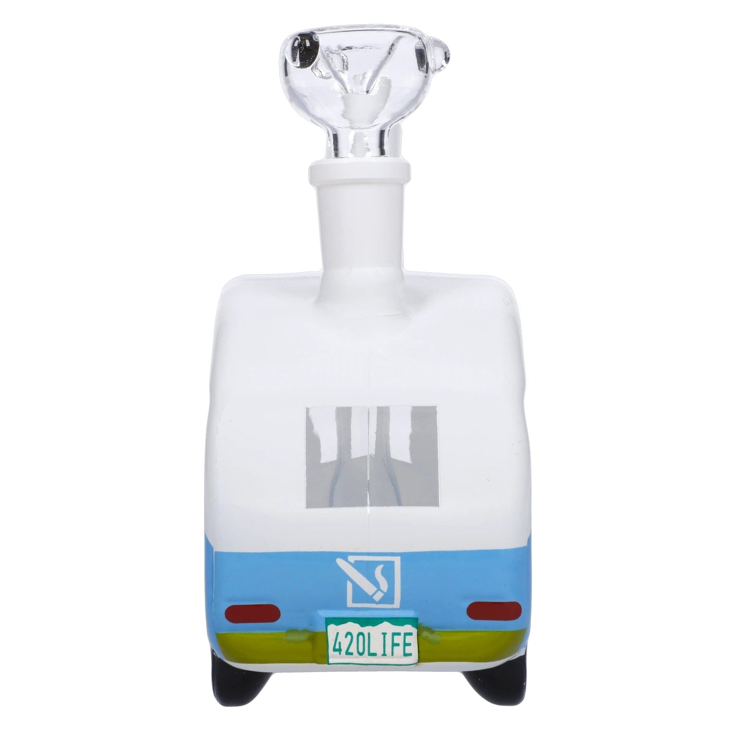 Front view of the DHC Originals Camper Car Bong, a colorful glass piece shaped like a vintage vehicle.