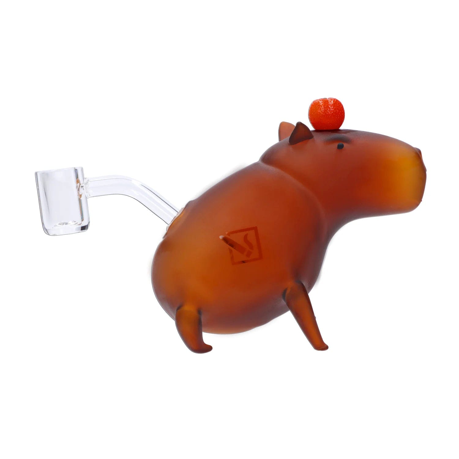 The DHC Originals February 2024 Capybara Bong is shown in a side view, resembling the animal in warm brown glass.
