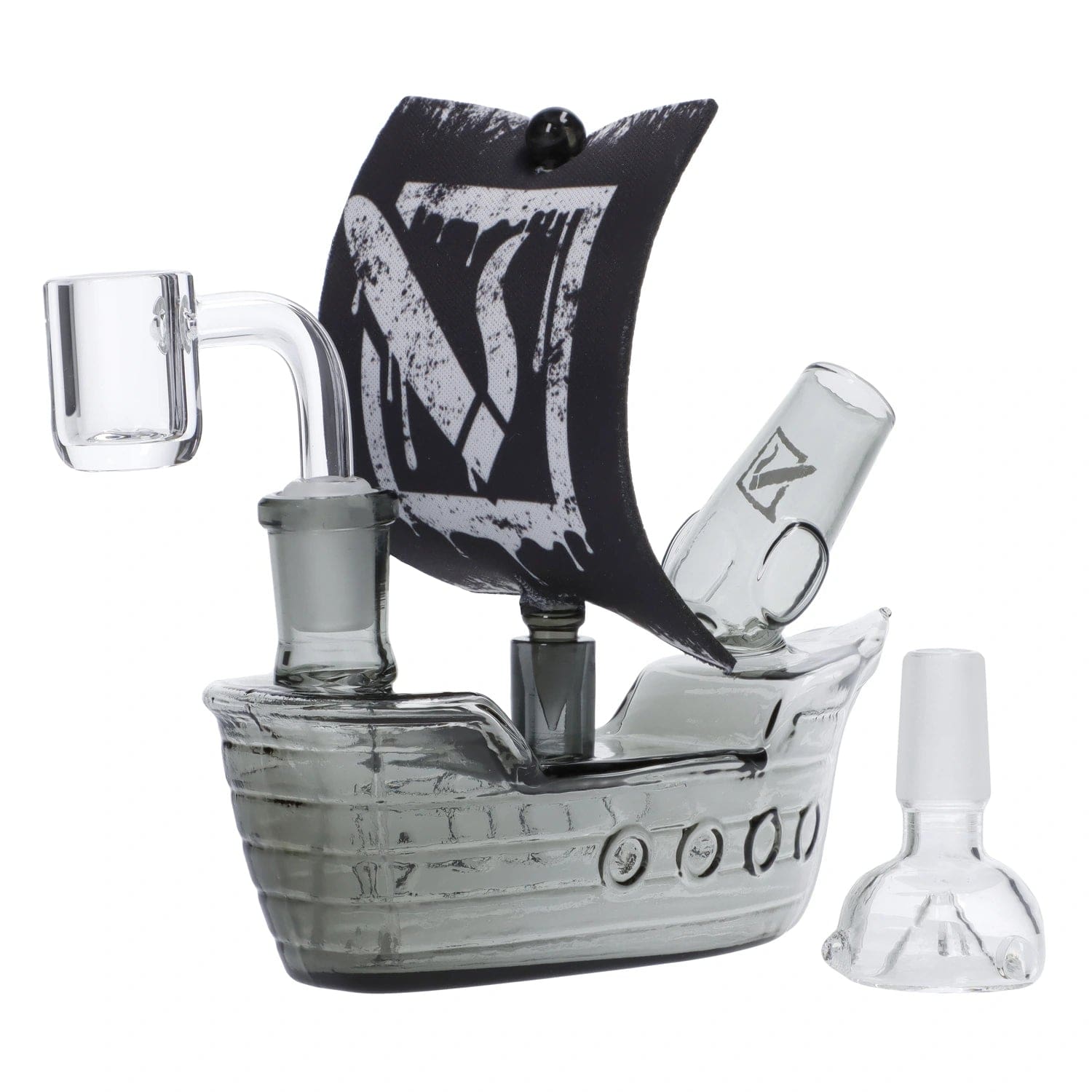 A three-quarter view of the DHC Originals High Seas Pirate Ship Bong, displaying a detailed ship design in clear glass.