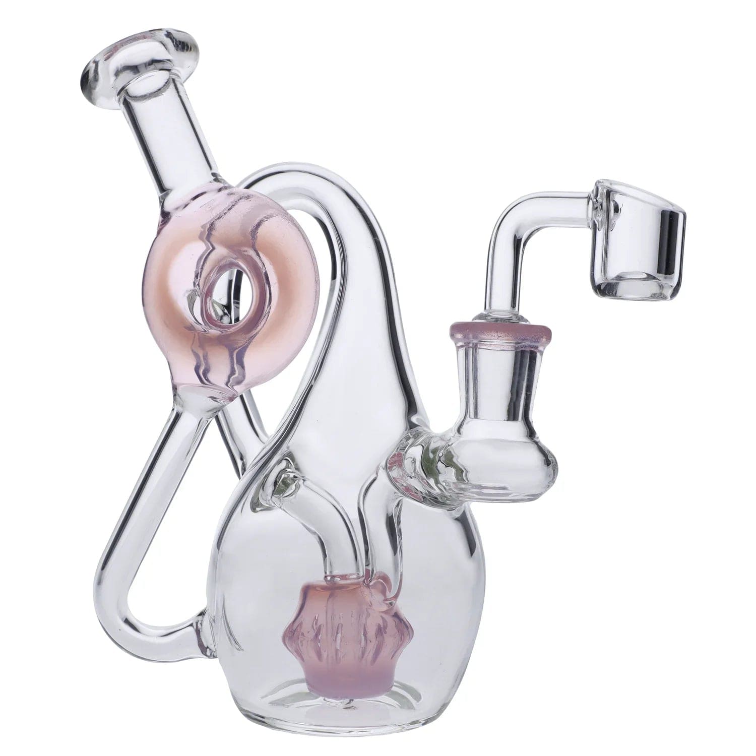 A three-quarter view of the 7" Milky Purple Mini Recycler Water Pipe, showcasing its rounded form and purple-tinted glass.