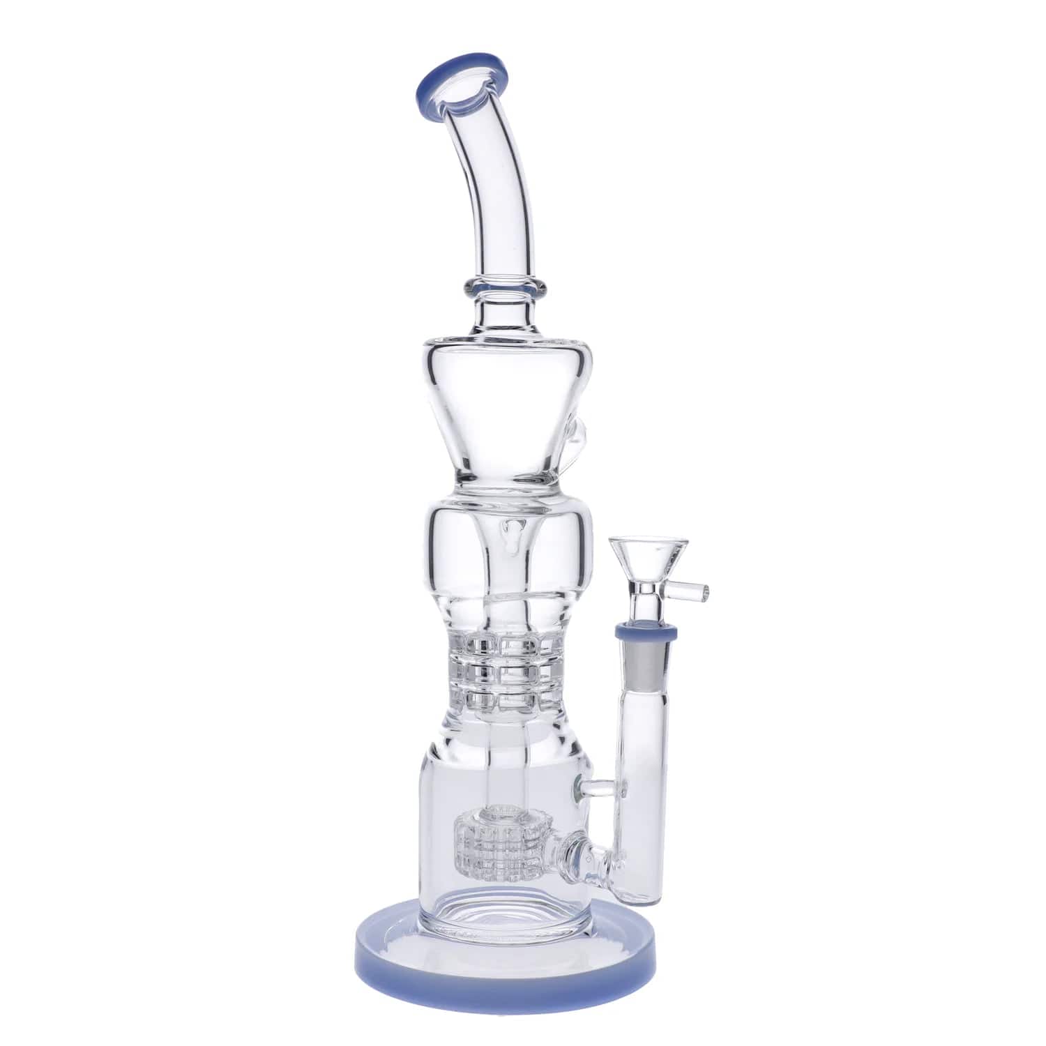 Front view of the Tall Matrix Perc Recycler Bong, showing the clear glass recycler with a wide base and angled neck.