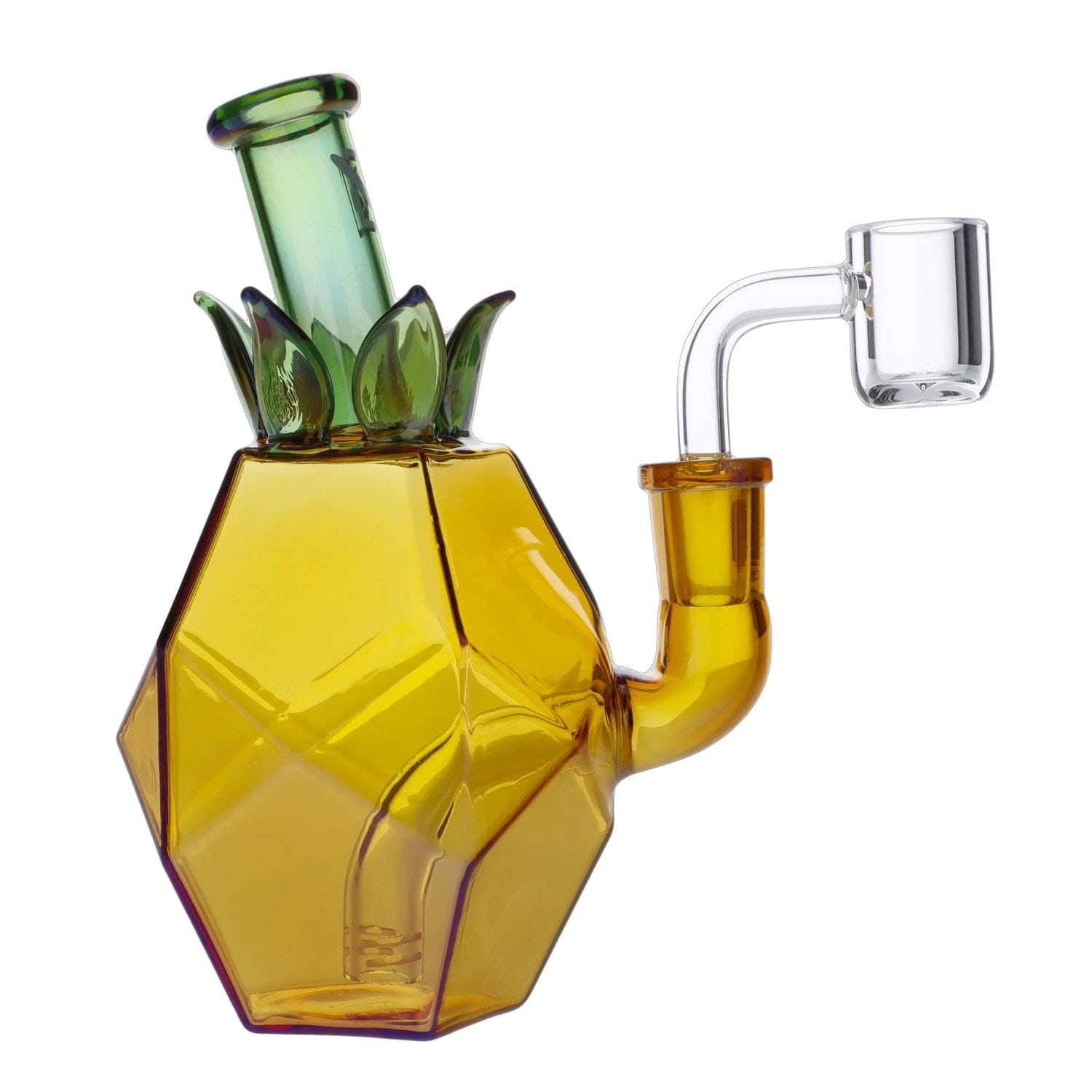 A front view of the DHC Originals Party Pineapple Bong, a vibrant glass piece shaped like a pineapple.