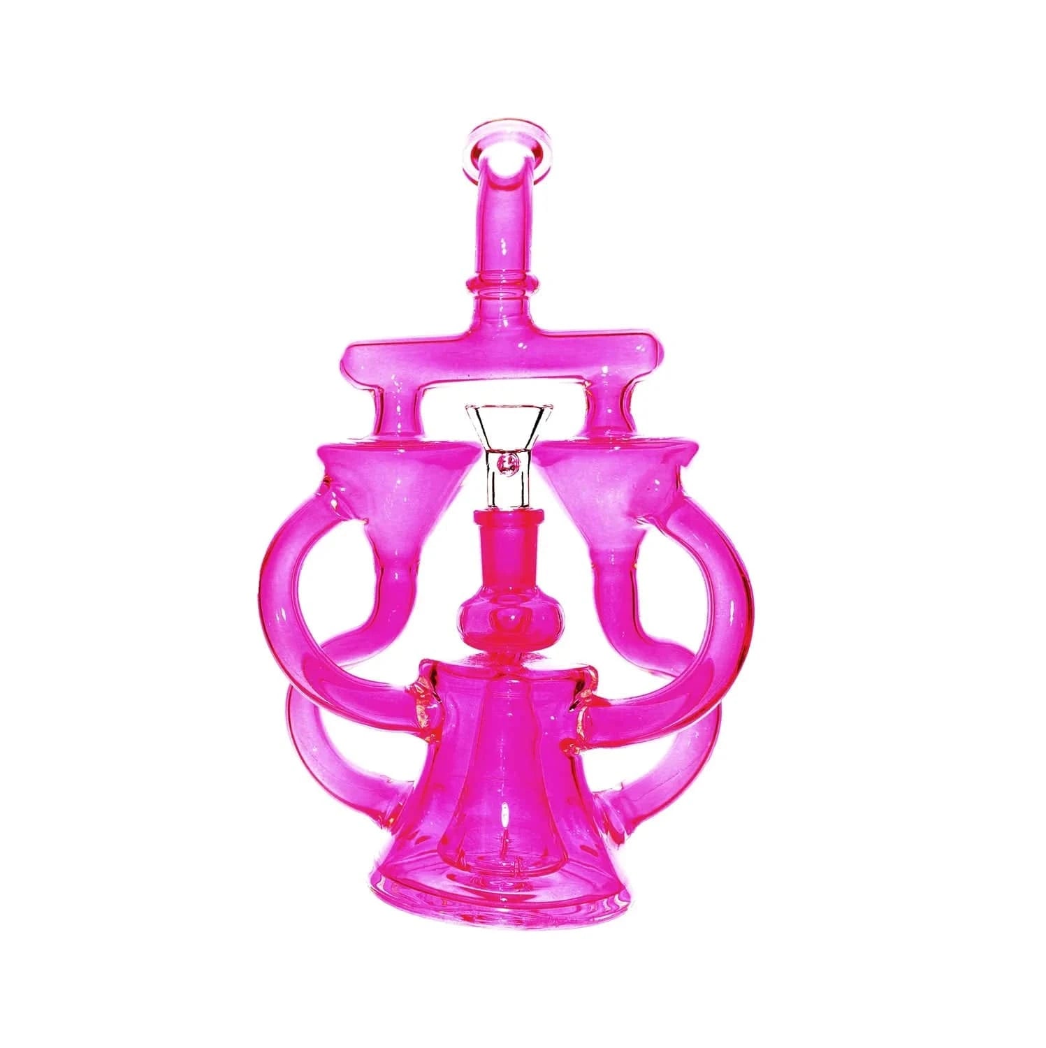 Daily High Club Bong Pink Neon Double Recycler with Pyramid Percolator Water Pipe