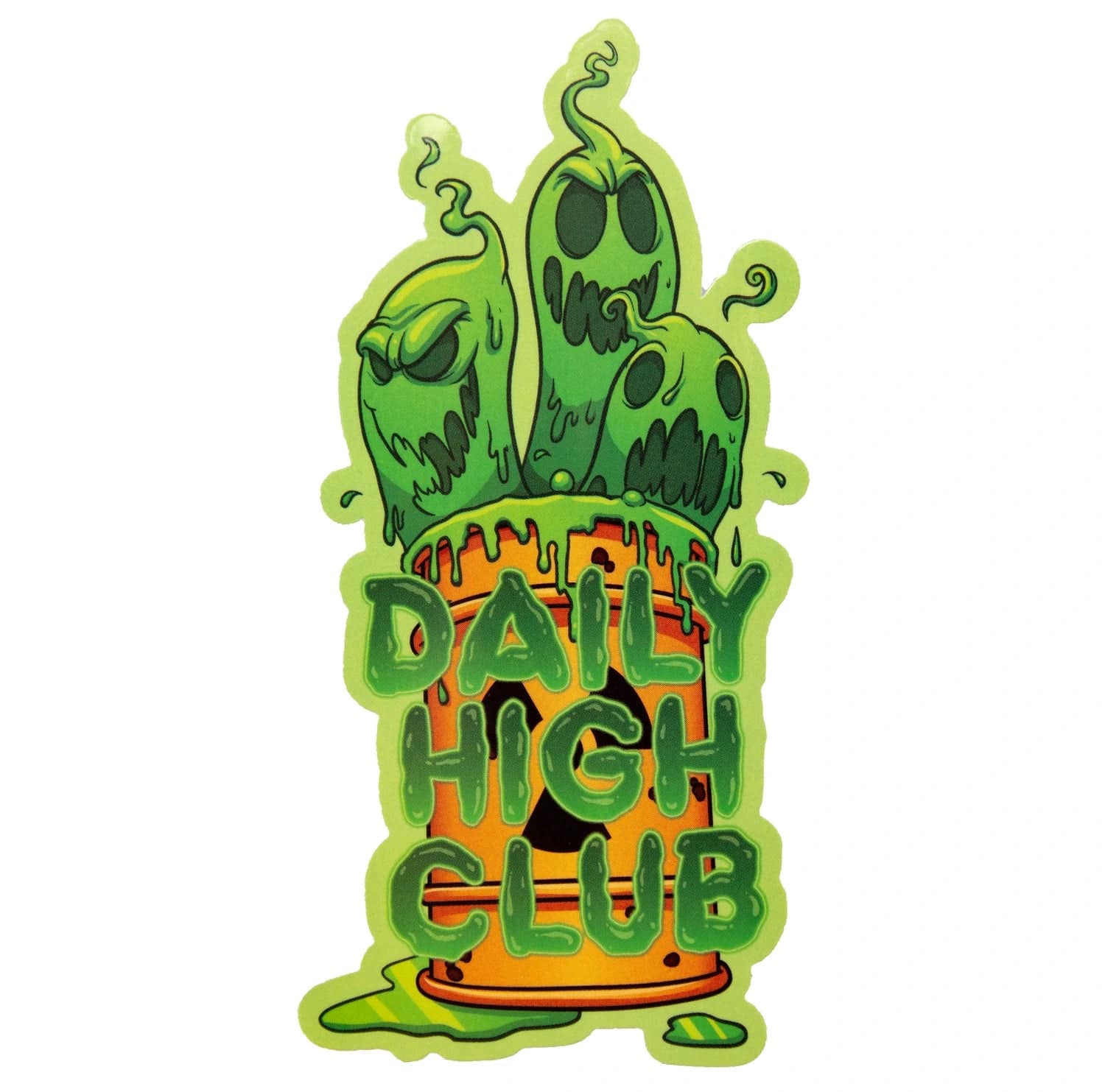 Front view of the “Radioactive Wasteland” Smoking Box, featuring a green, cartoonish design resembling a melting face.