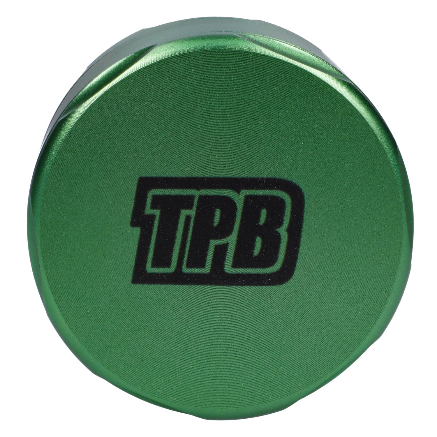 Front view of the “Trailer Park Trip” Smoking Box, a circular, green object against a plain white background.
