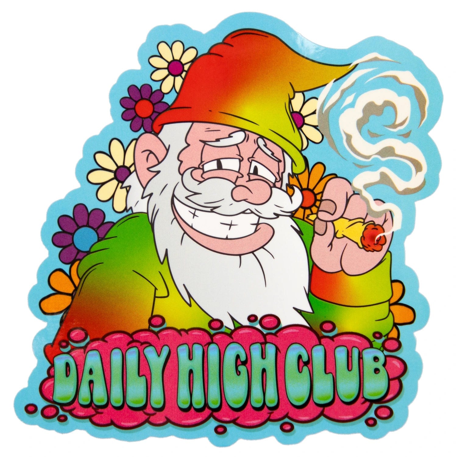 A whimsical illustration features the “Trailer Park Trip” Smoking Box with a cartoon man surrounded by colorful flowers and swirling smoke.