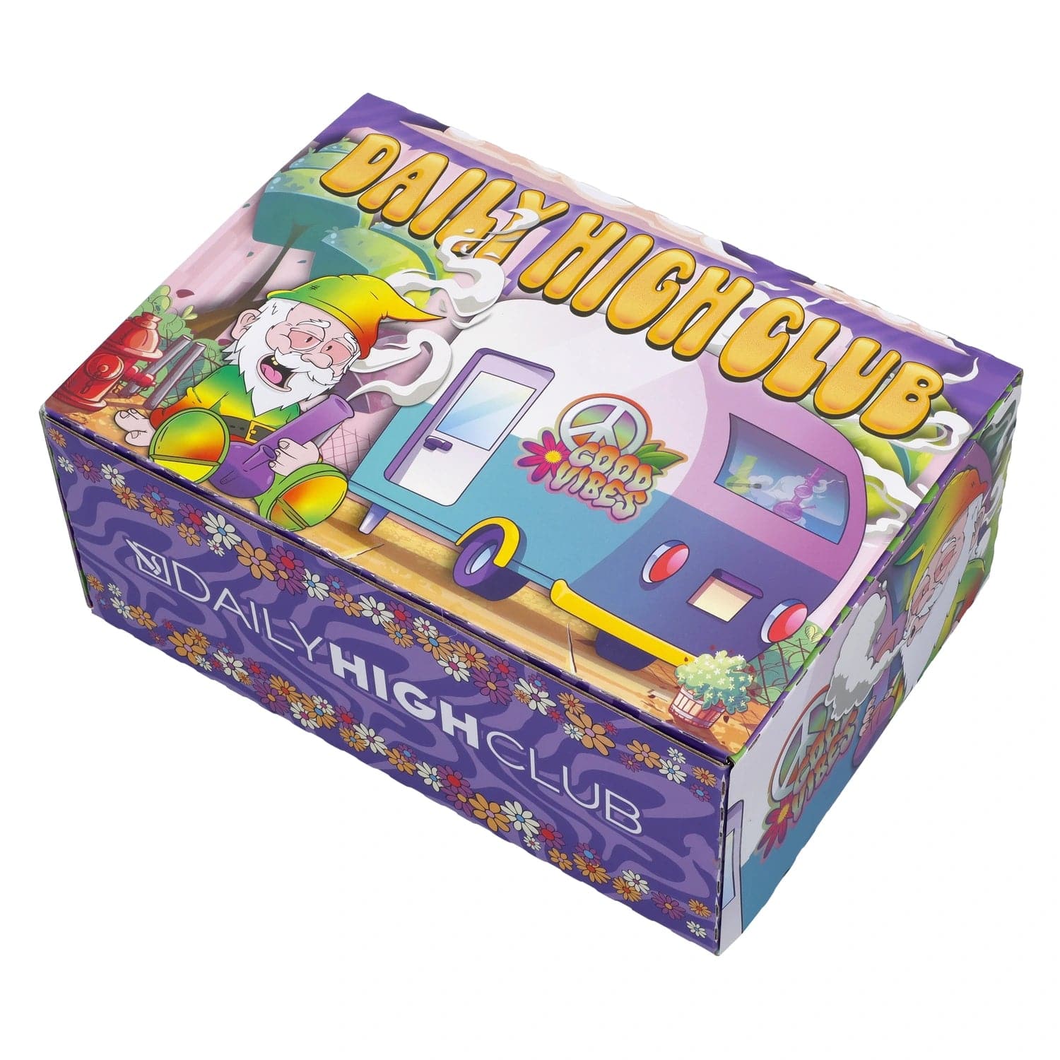 Front view of the "Trailer Park Trip" Smoking Box, showcasing colorful cartoon graphics on a rectangular container.