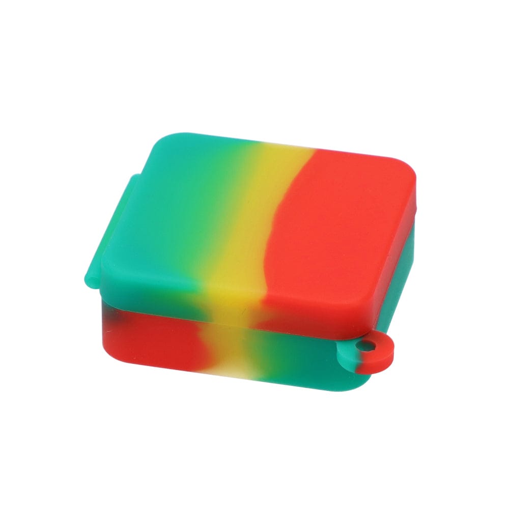 A diagonal view of the Silicone Keychain Container Square 9ml, showing its compact, square shape and vibrant color.