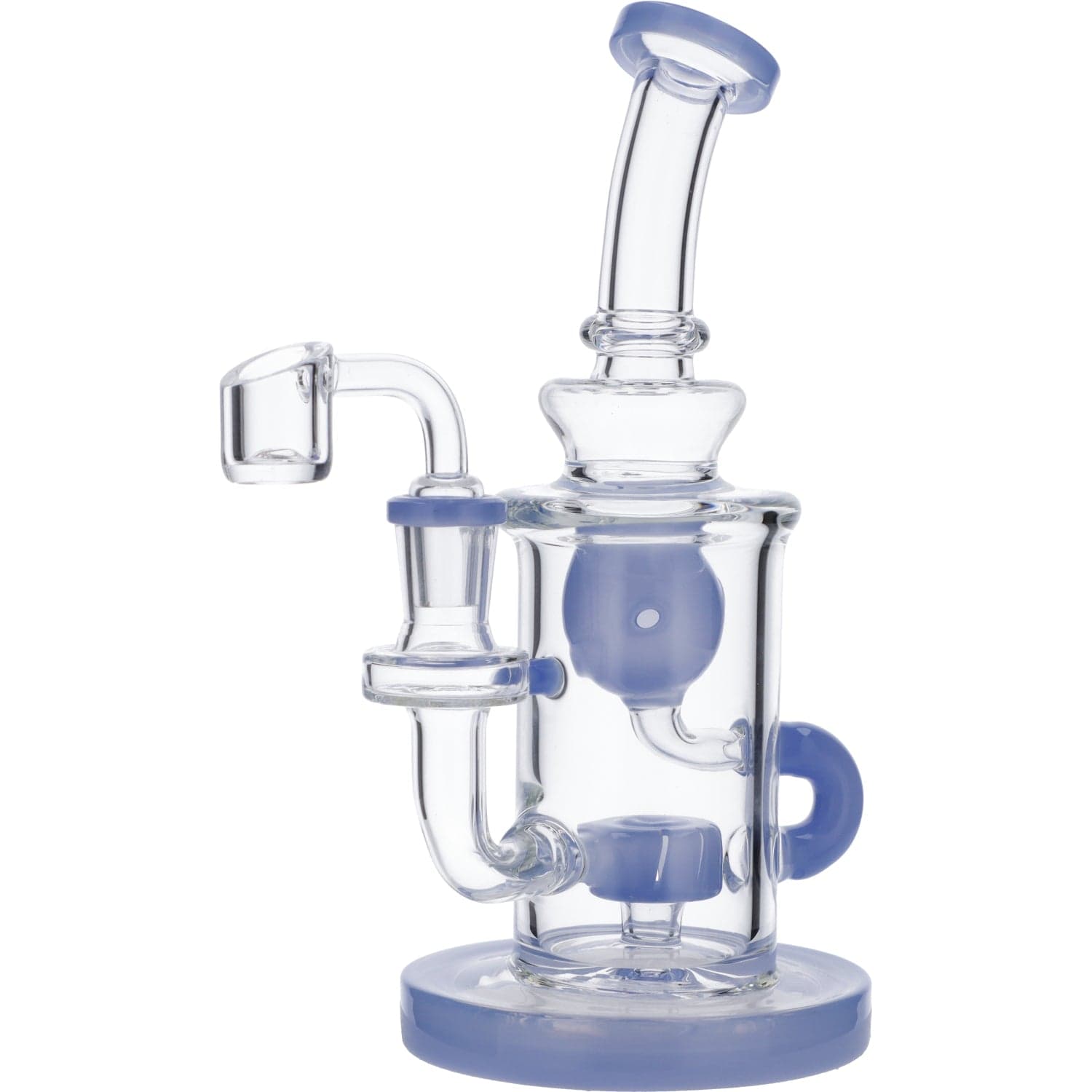 Front view of the Hourglass Base Incycler Bong, showcasing its clear glass construction and unique rounded base design.