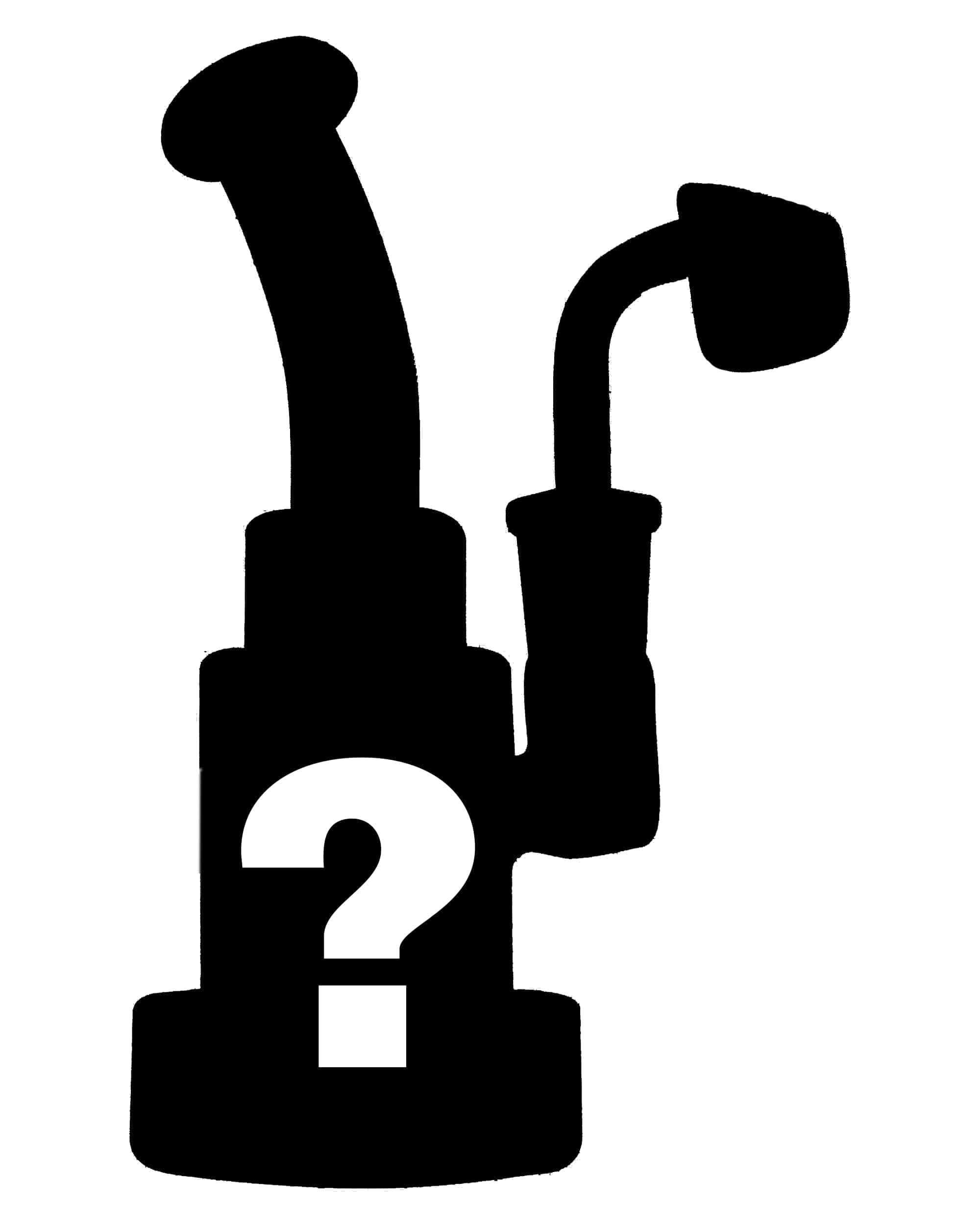 Front view of the Mystery Dab Rig, showing a dark-colored dab rig with a curved neck and visible joint.