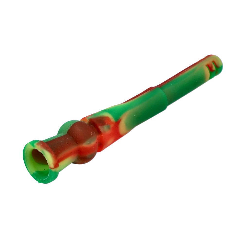 A close-up, angled view of the 130mm Silicone Downstem, showcasing its flexible, red and green silicone construction.