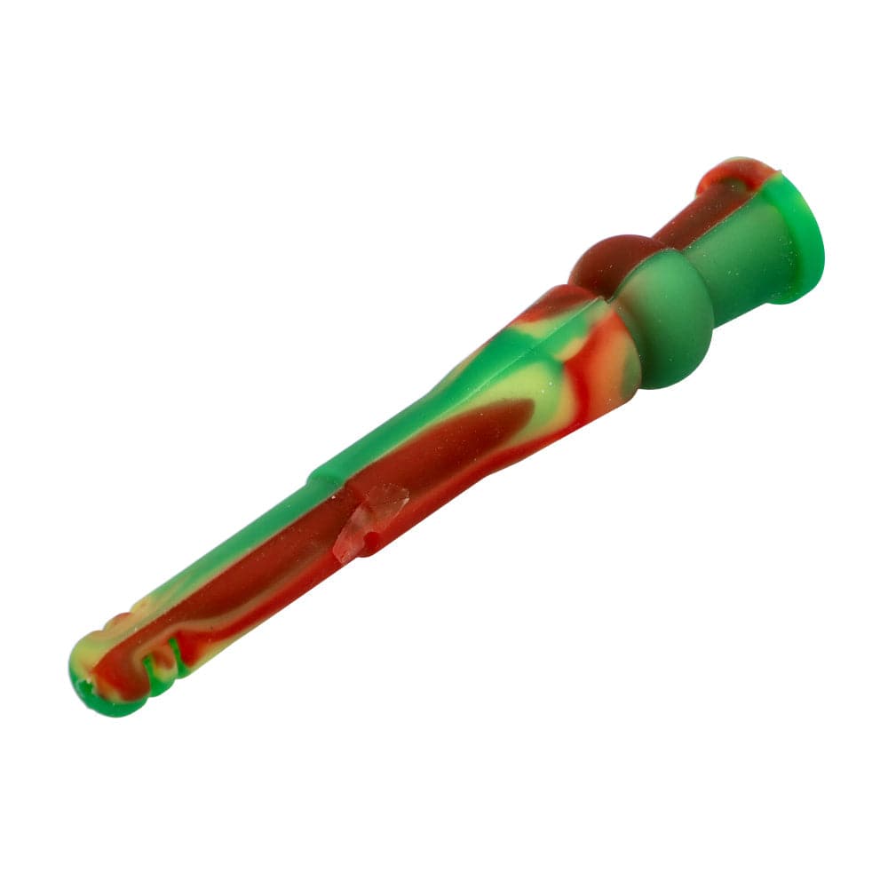 A close-up view of the 130mm Silicone Downstem, showcasing its colorful, flexible design against a plain white background.