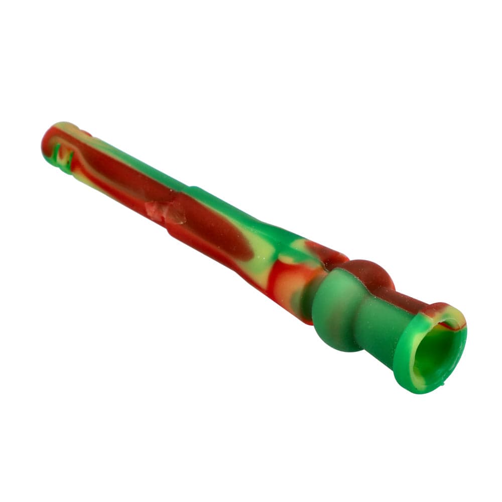 A close-up, angled view of the 130mm Silicone Downstem, displaying its flexible, clear silicone construction.