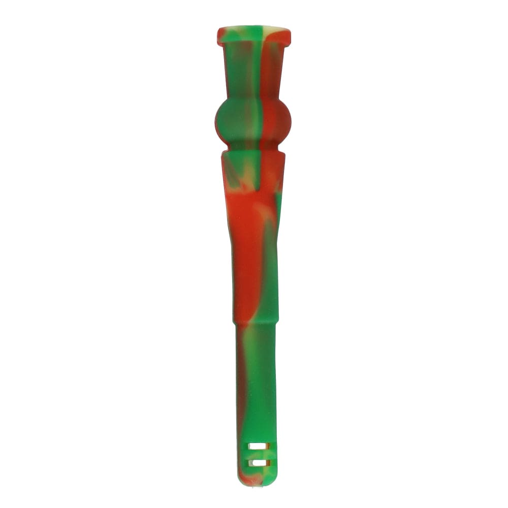 Front view of the 130mm Silicone Downstem, a clear, cylindrical piece with a slight curve, isolated on a white background.