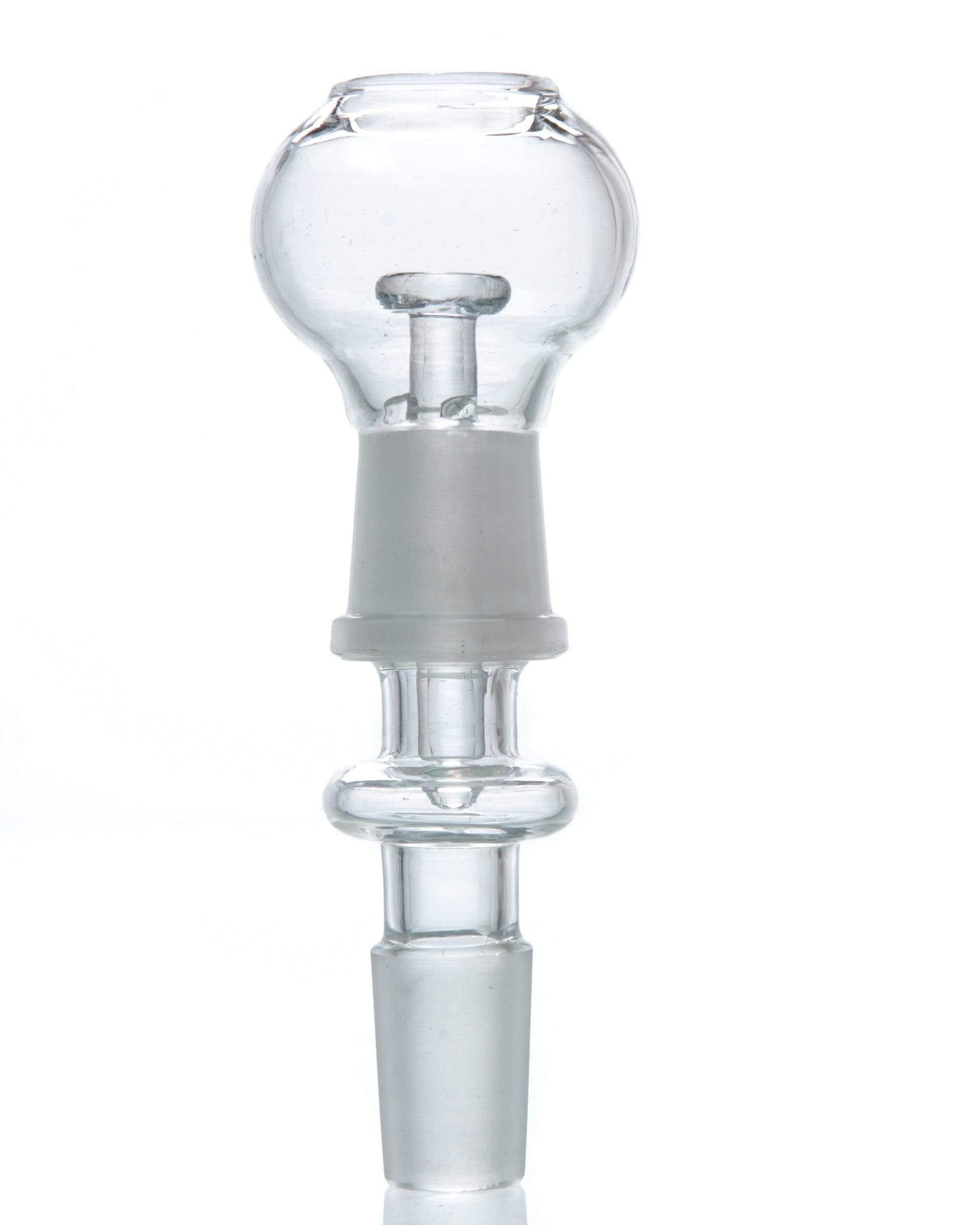 A front view of the Male Adapter and Dome Converter Kit, showcasing its clear glass construction and simple cylindrical shape.