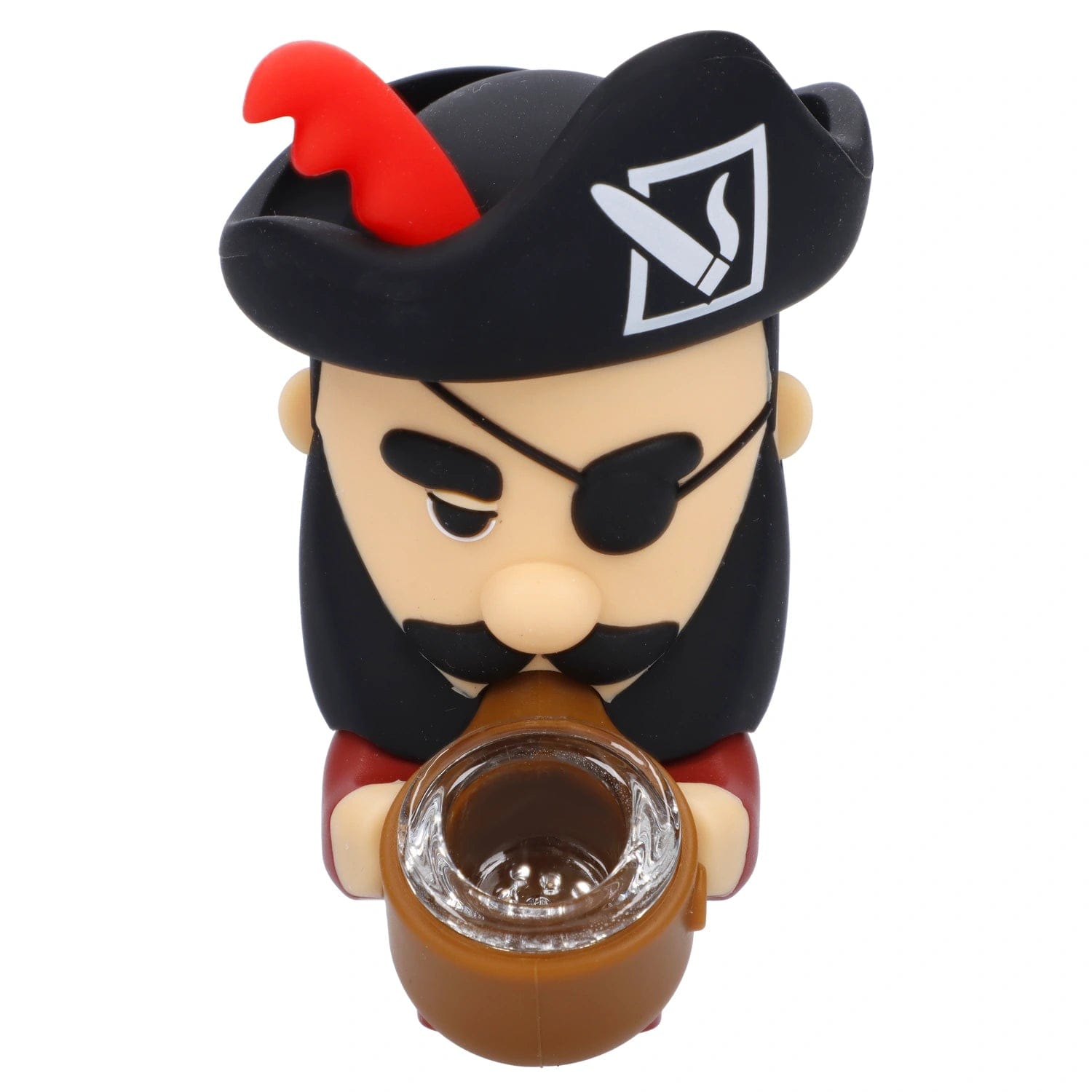 Front view of the Blackbeard Pirate Silipipe, a sculpted pipe resembling a pirate’s head with a bowl at the mouth.