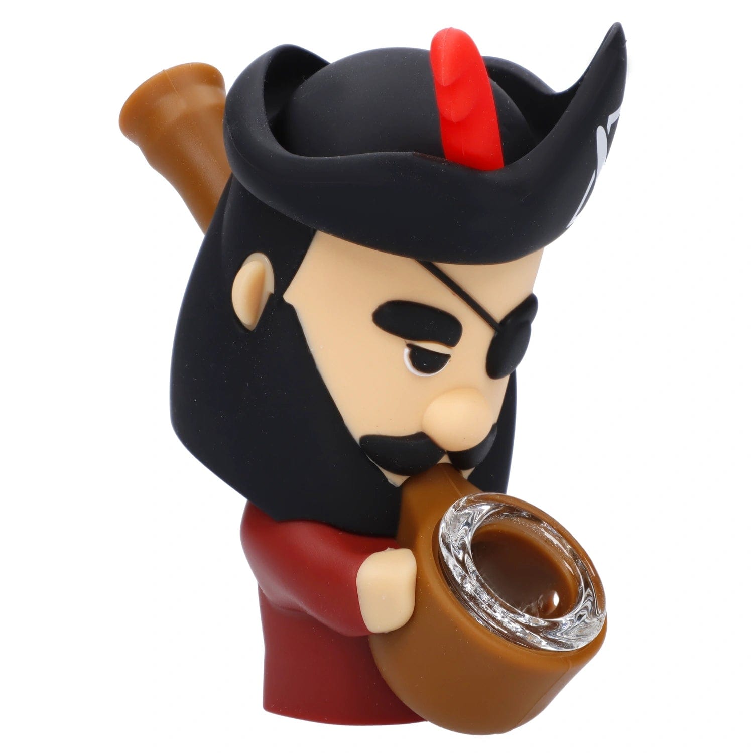 Front view of the Blackbeard Pirate Silipipe, a carved, tan pipe resembling a pirate’s face with a textured surface.