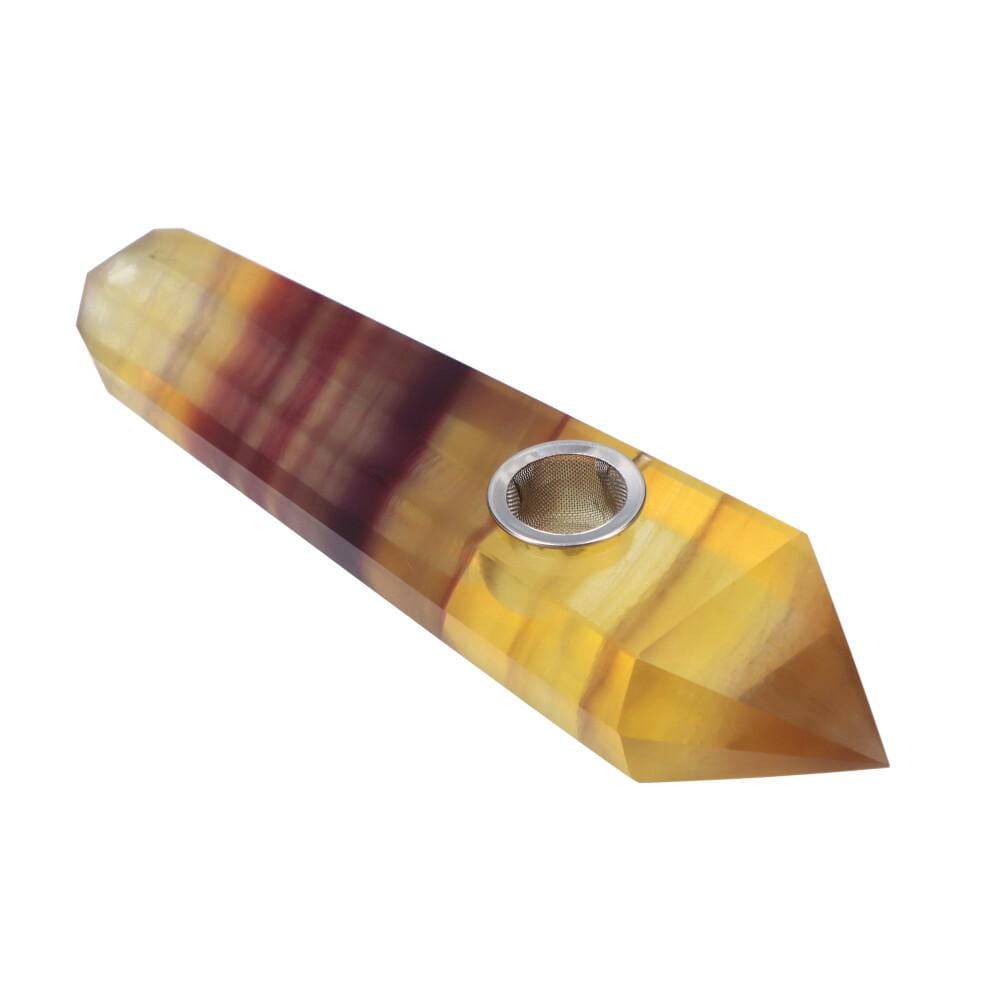 Front view of the Crystal Hand Pipe, a translucent glass pipe with a unique, pointed design.