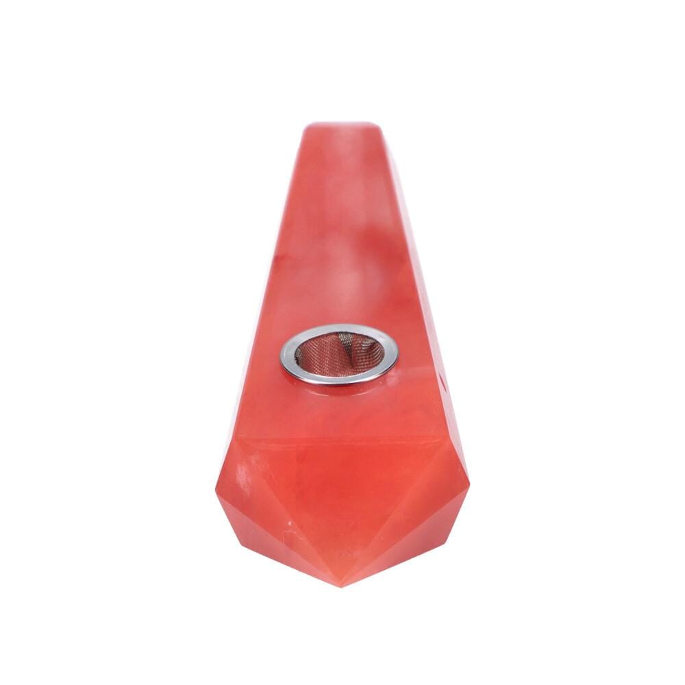 Front view of the Crystal Hand Pipe, a red, geometric-shaped pipe with a visible bowl, against a plain white background.