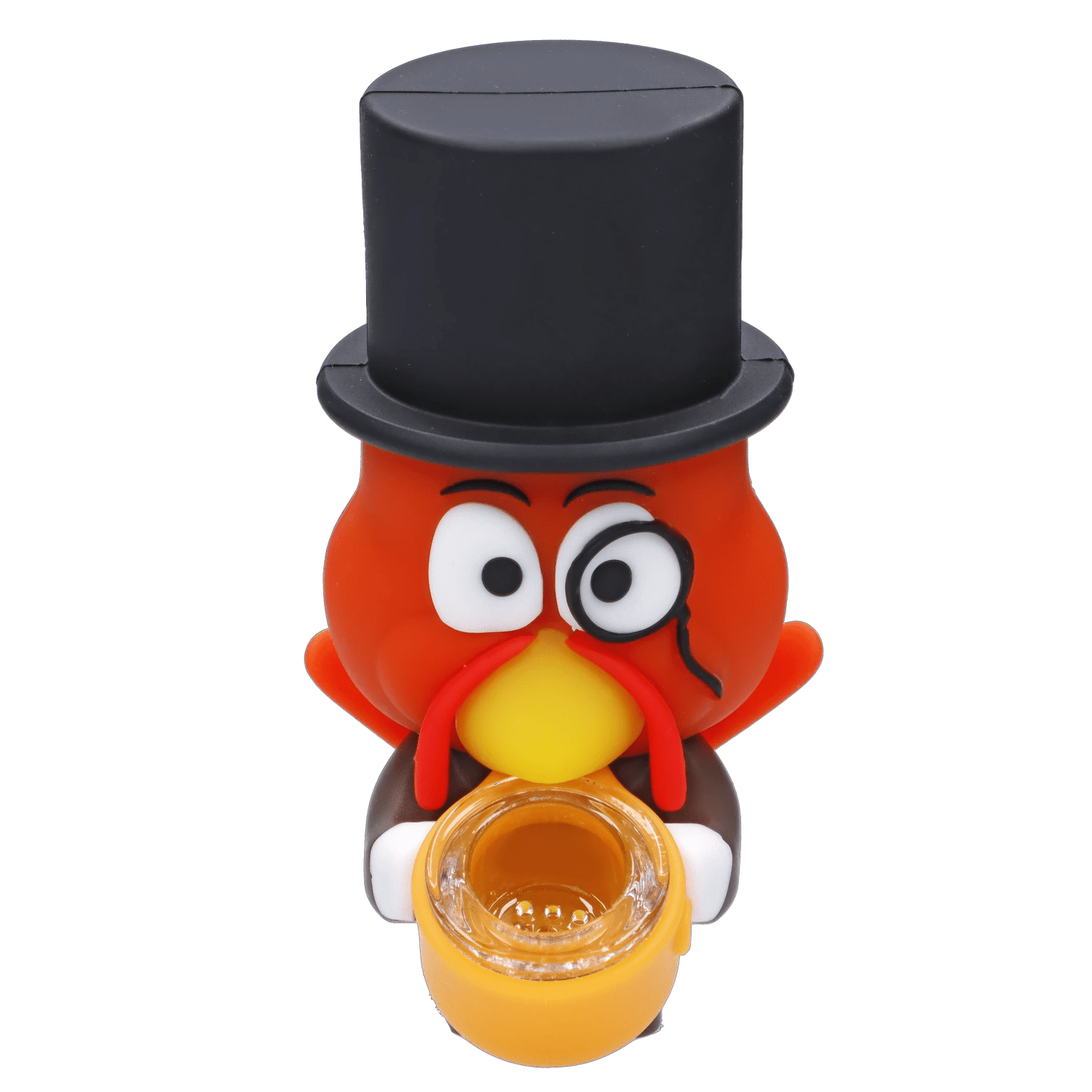 Front view of the Fancy Turkey Silipipe hand pipe, a whimsical ceramic piece with a playful turkey design.