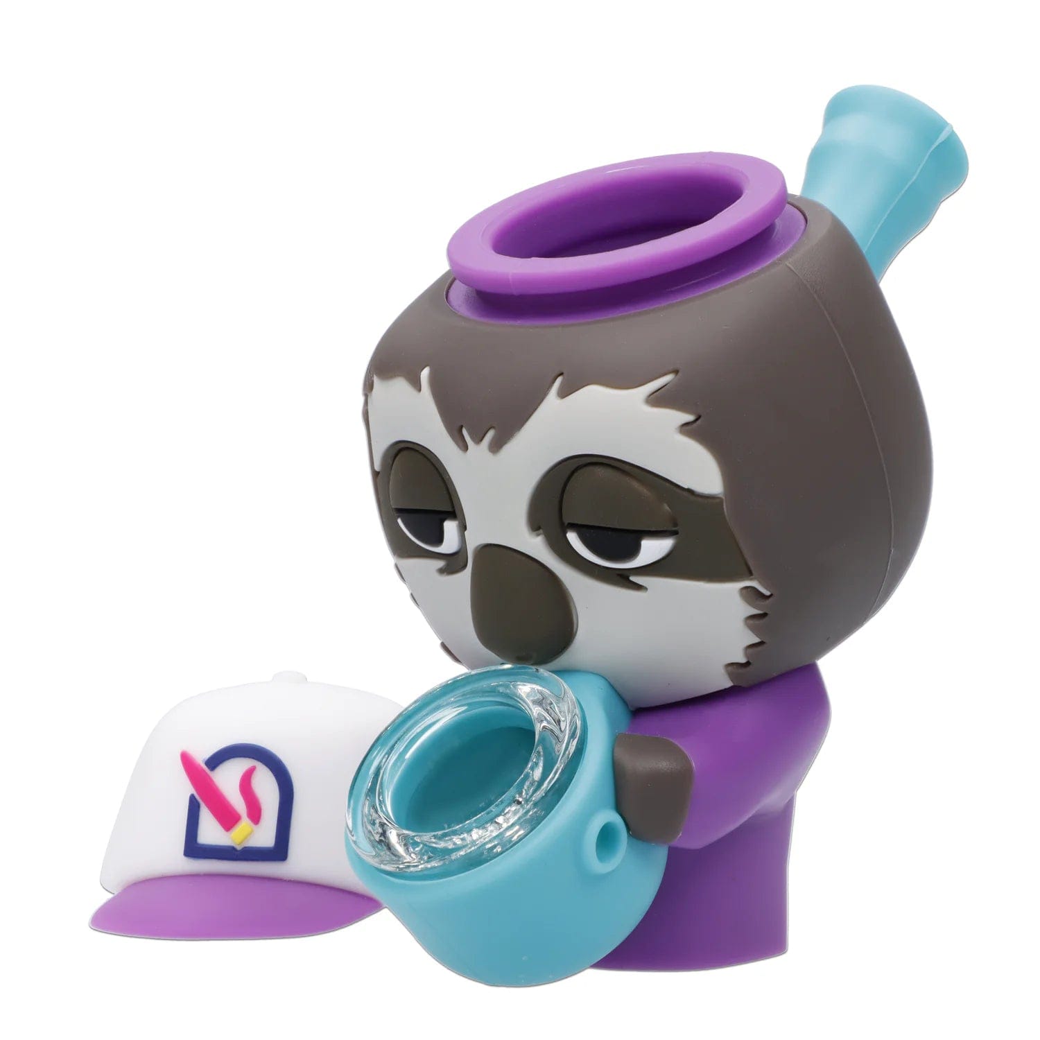 Front view of the Glow in the Dark Sloth Silipipe with a vibrant purple accent and a rounded bowl design.