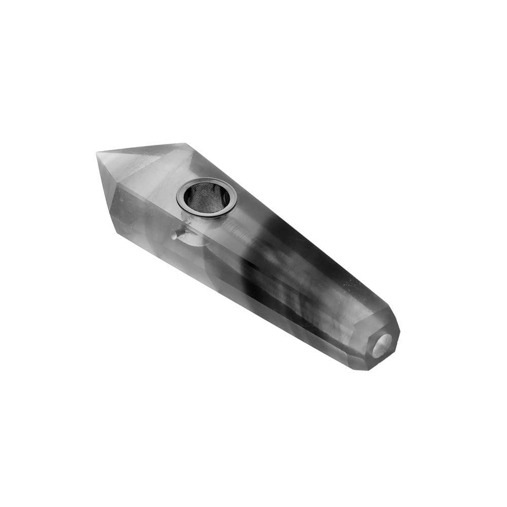 A close-up angled view of the Crystal Hand Pipe, showcasing its clear glass construction and simple design.