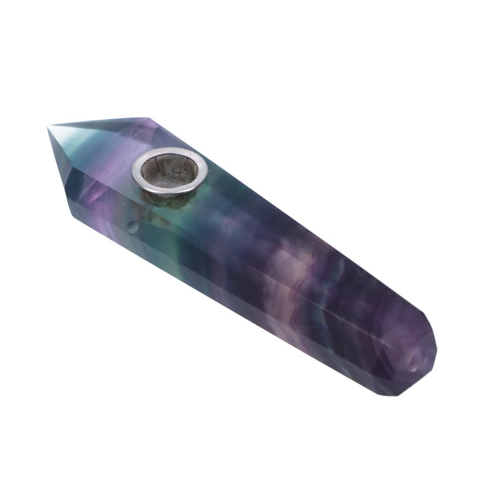 A diagonal view of the Crystal Hand Pipe, showcasing its sculpted glass design and smooth, rounded bowl.