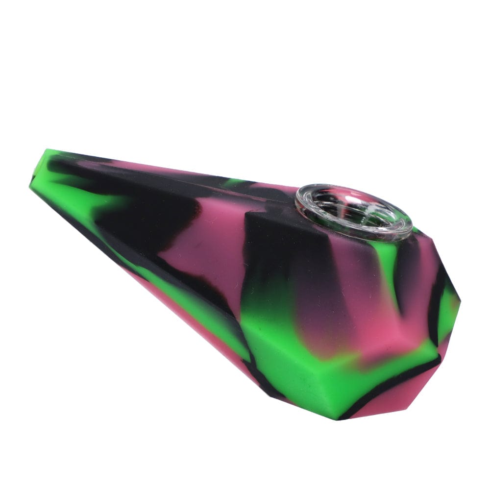 A close-up, angled view of the Silicone Diamond Hand Pipe Assorted, showcasing its faceted, gem-like design in a vibrant color.