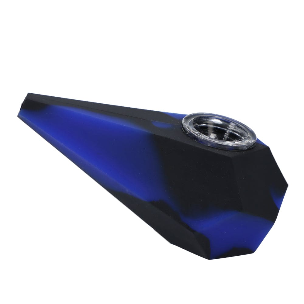 A close-up, angled view of the Silicone Diamond Hand Pipe Assorted, showing its faceted, gem-like shape and dark color.