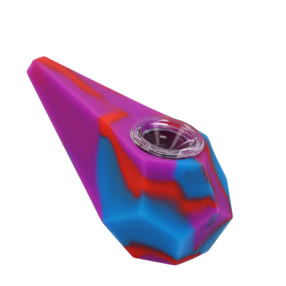 A diagonal view of the Silicone Diamond Hand Pipe Assorted, showing the faceted, jewel-toned design against a plain white background.