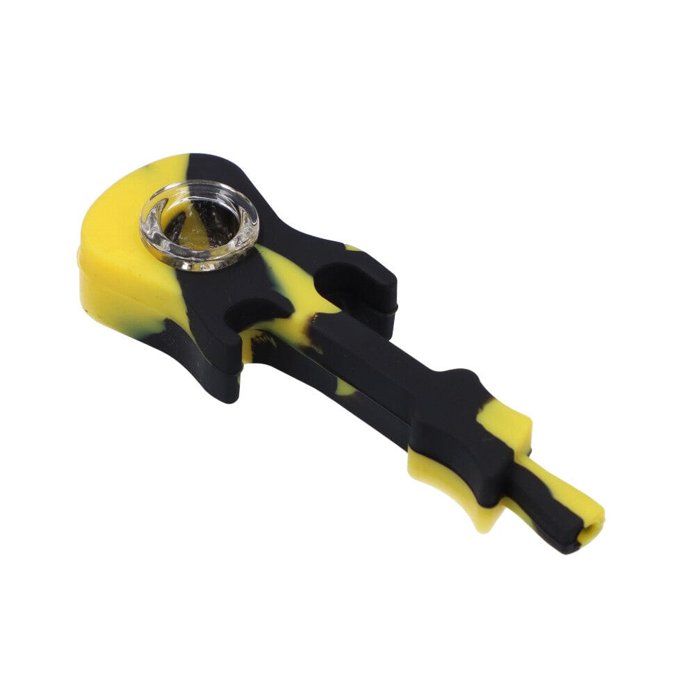 Black and yellow silicone smoking pipe.