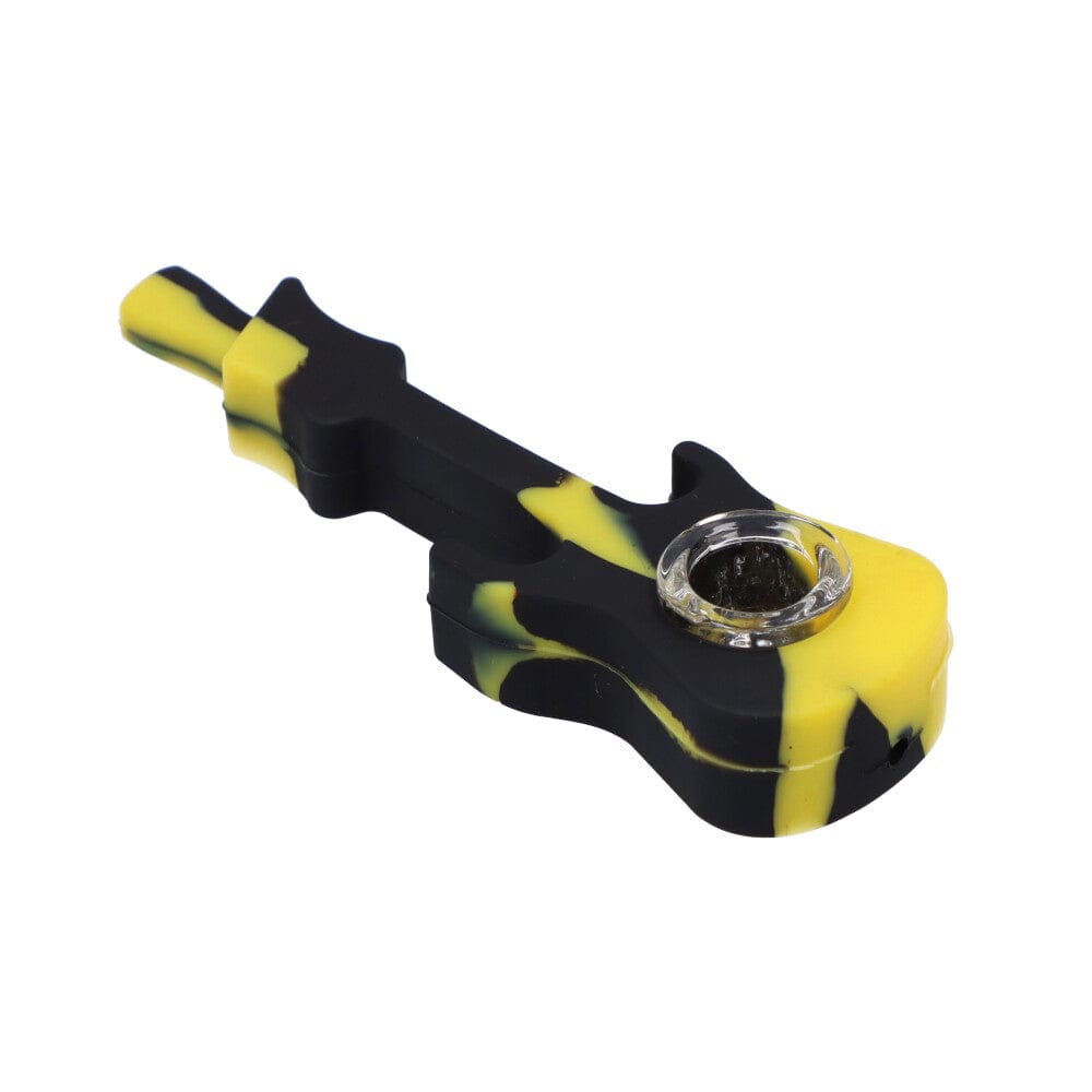 Black and yellow silicone smoking pipe.