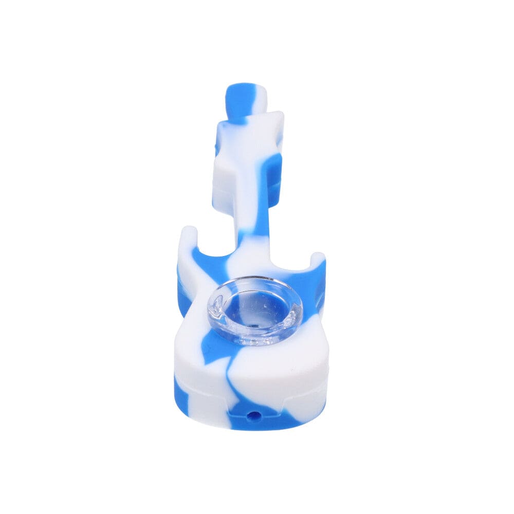 Blue and white silicone rig with glass bowl.
